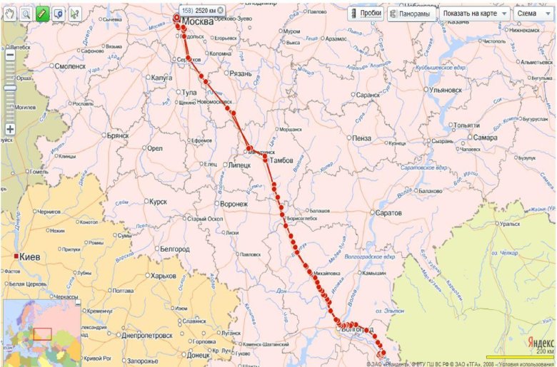 Москва волгоград карта