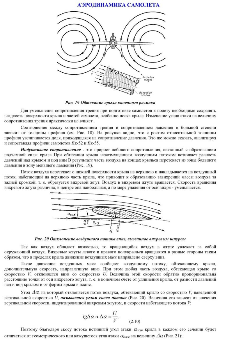 Обтекание крыла самолета потоком воздуха