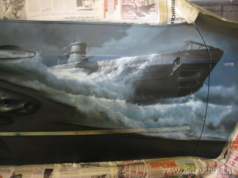 Аэрография подводная лодка на авто