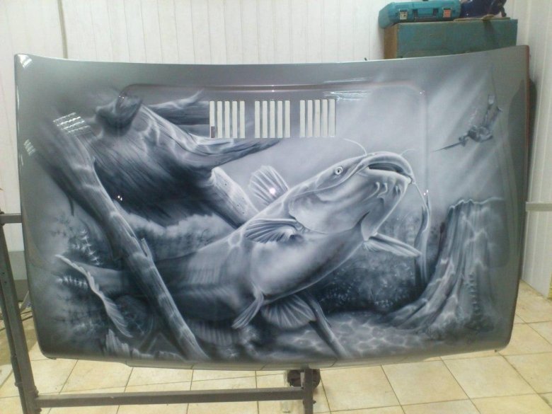 Аэрография на авто рыбалка