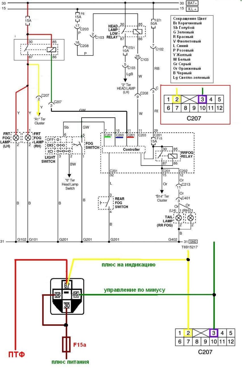 Схема фары авео т250