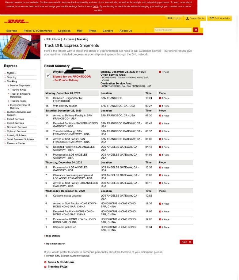 Отслеживание dhl