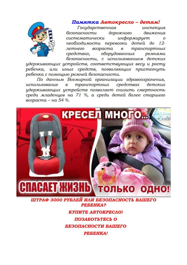 Памятка автокресло детям