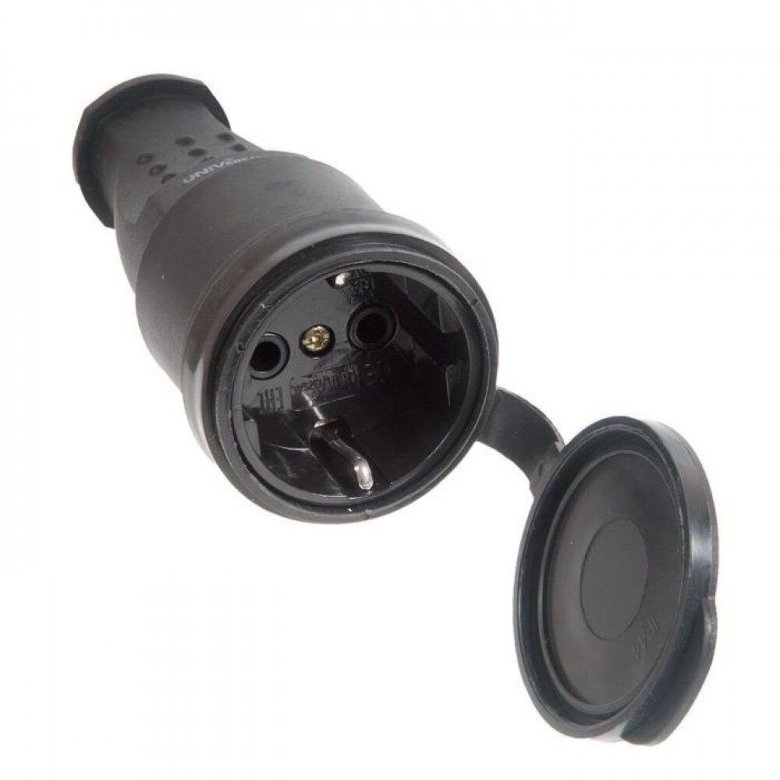 Разъем штепсельный 16а ip44 250в (еврослот) с заземл. каучук universal 602228