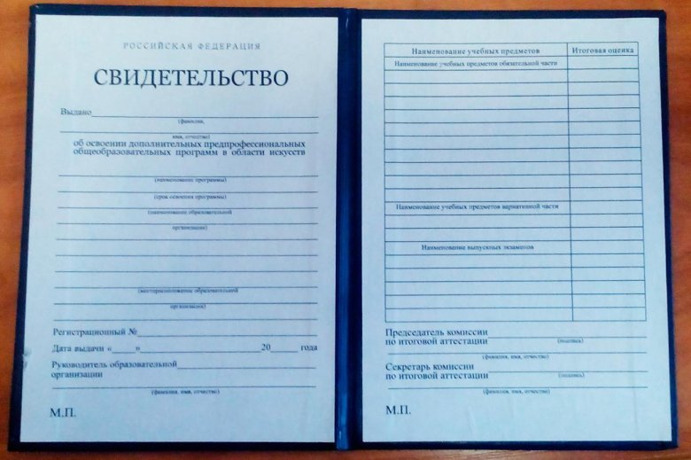 Свидетельство об окончании музыкальной школы образец