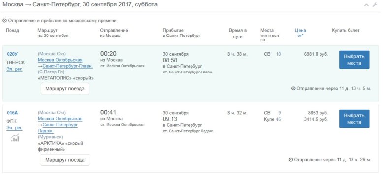 Поезд москва санкт петербург расписание
