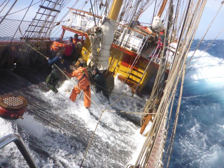 Матросы в шторм на корабле