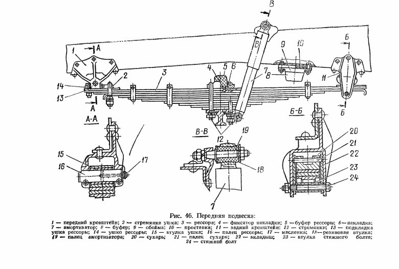 Передняя подвеска зил 130 чертеж