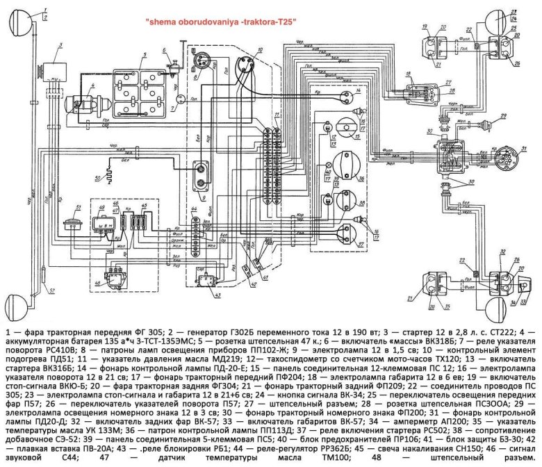 Схема электрооборудования трактора т 25