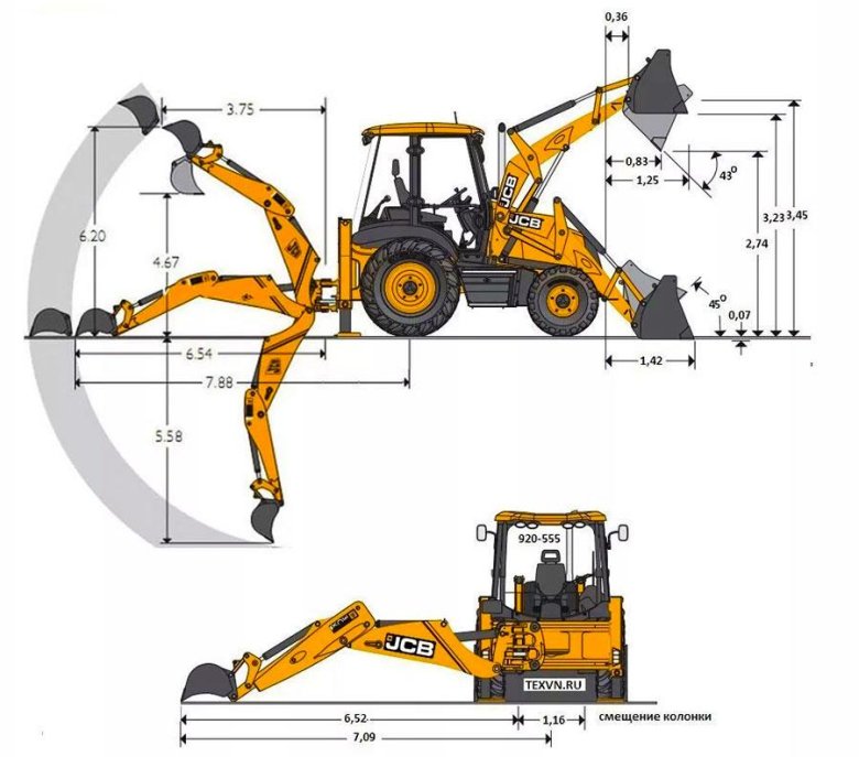 Габариты экскаватора погрузчика jcb 3 cx