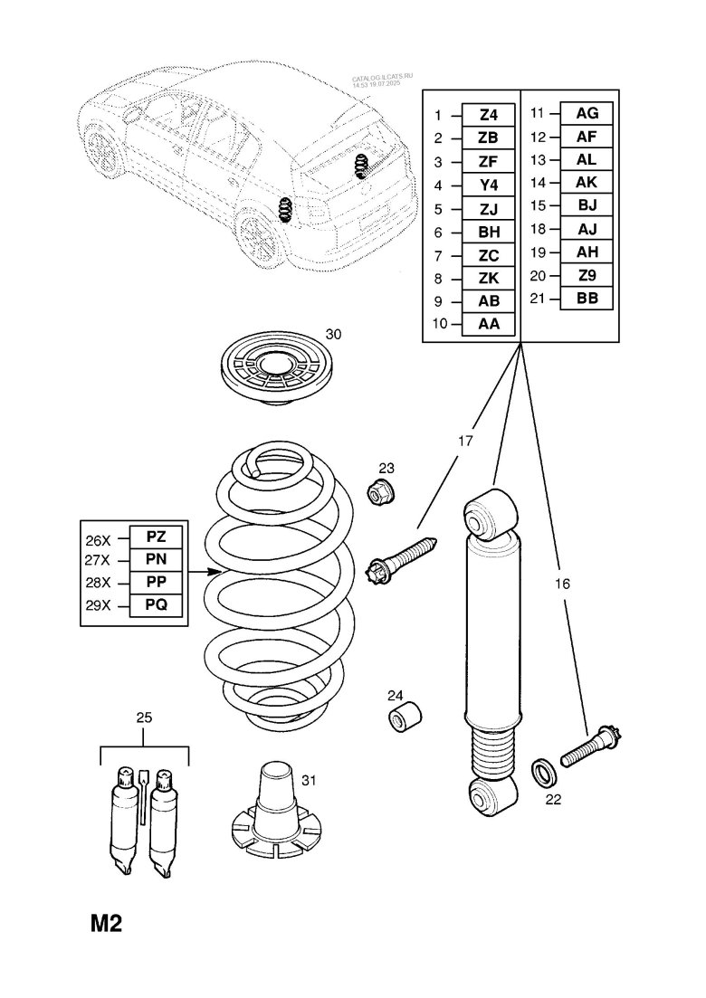 Размеры заднего амортизатора опель зафира б