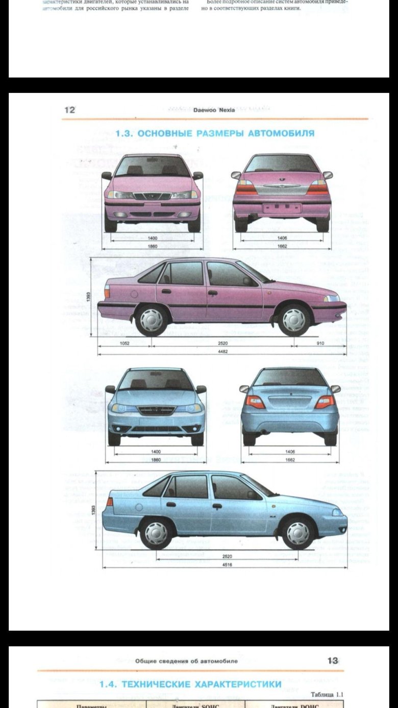 Daewoo nexia размеры габариты