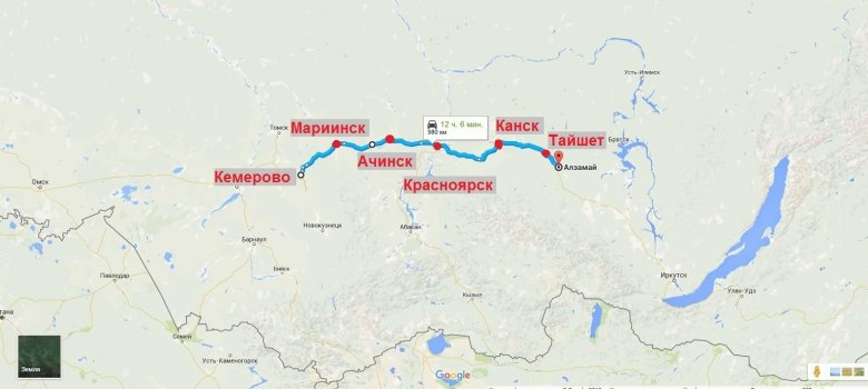 Тайшет красноярск карта