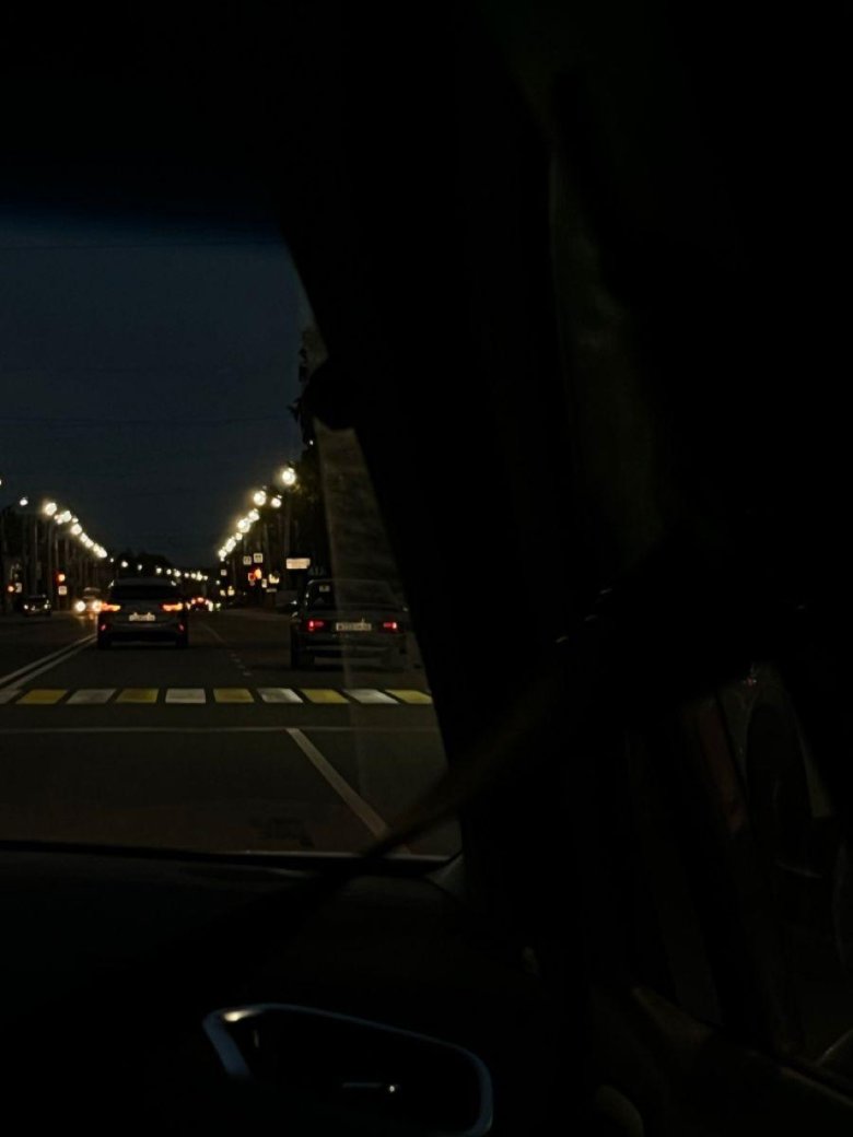 Дорога ночью из машины