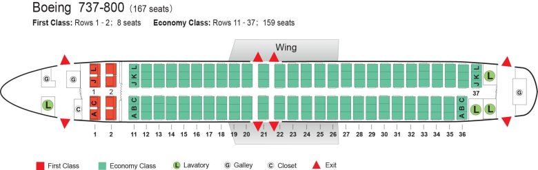 Самолёт боинг 737-800 схема посадочных мест в самолете