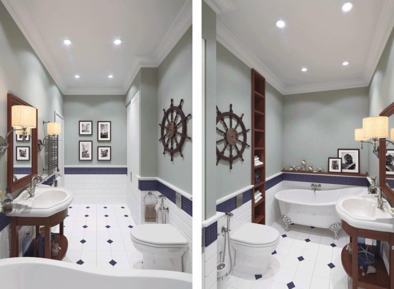 Морской стиль в интерьере ванной