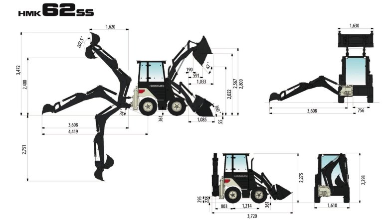Экскаватор погрузчик hidromek 102b габариты