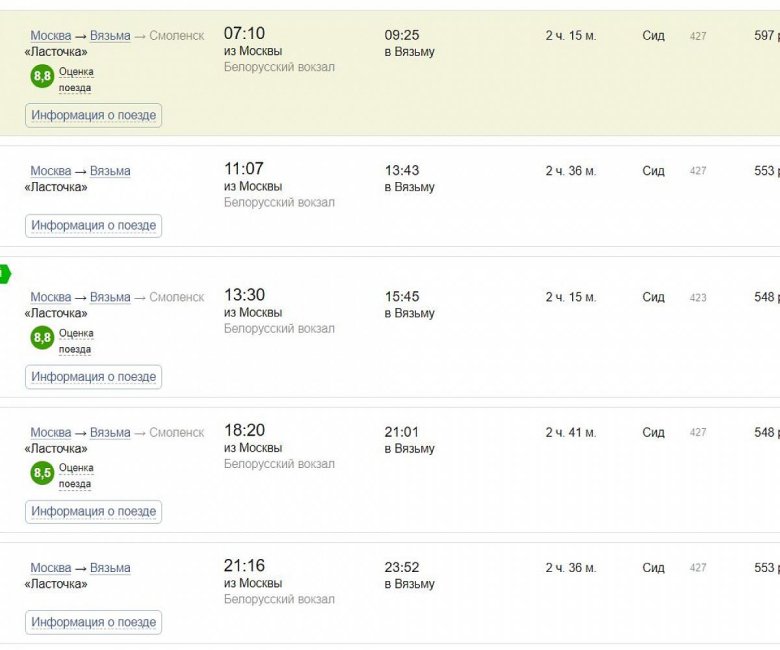 Расписание поезда ласточка смоленск москва