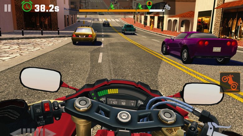 Moto rider go highway traffic