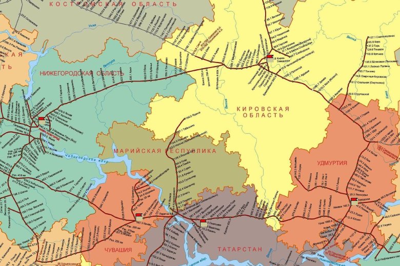 Карта железных дорог горьковской железной дороги