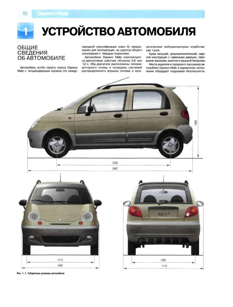 Дэу матиз габариты кузова
