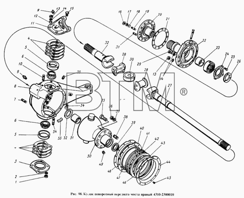 Камаз 4310 передний мост поворотный кулак схема