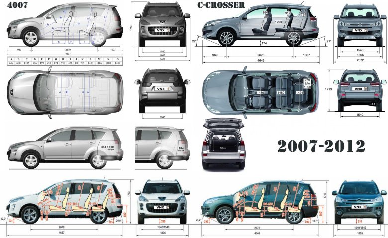 Mitsubishi outlander габариты