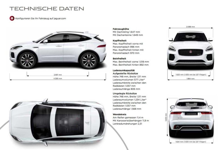 Ягуар e pace габариты