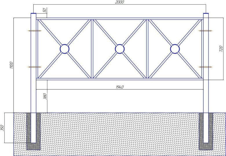 Перильное ограждение по2 крест