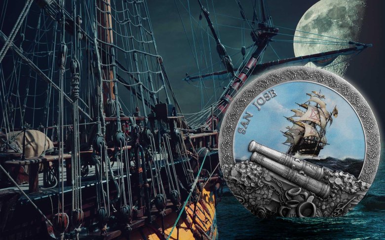 Queens anne revenge - чёрная борода карабль 2 oz монета серебро 2$