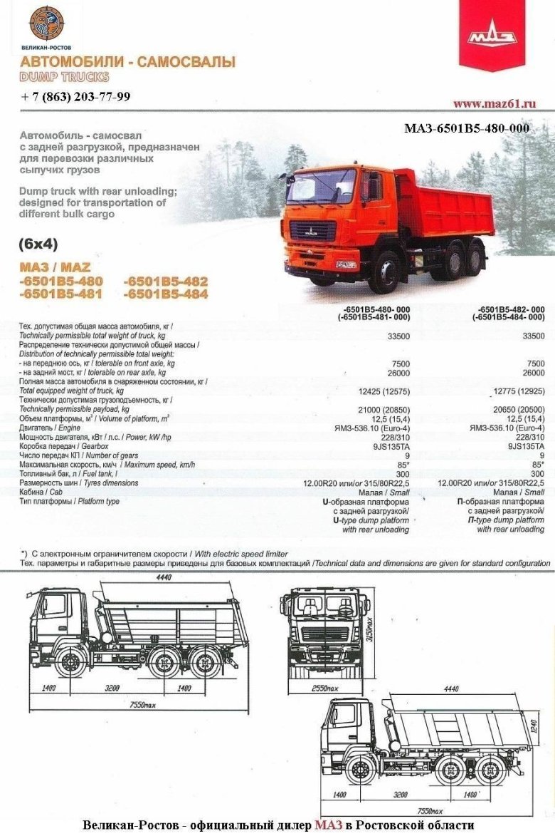 Технические данные маз 6501
