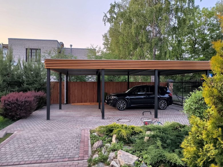 Навес для автомобиля с плоской крышей