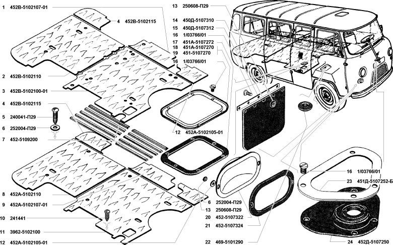 Кузовные детали уаз 452 схема
