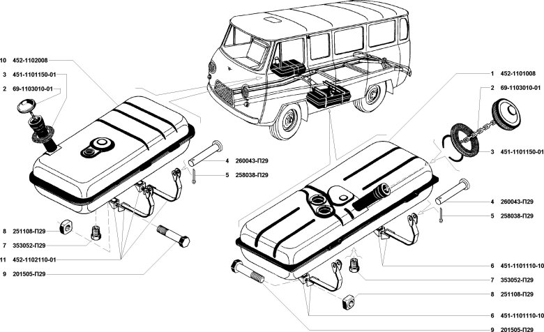 Уаз 220695 бак топливный
