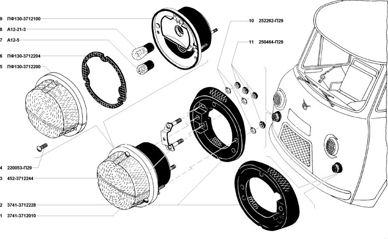 Уплотнитель переднего фонаря уаз 3303