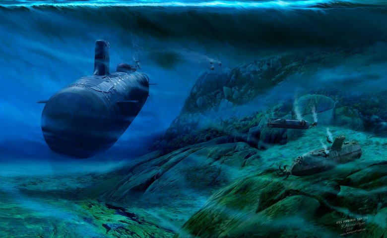 Подводная лодка под водой