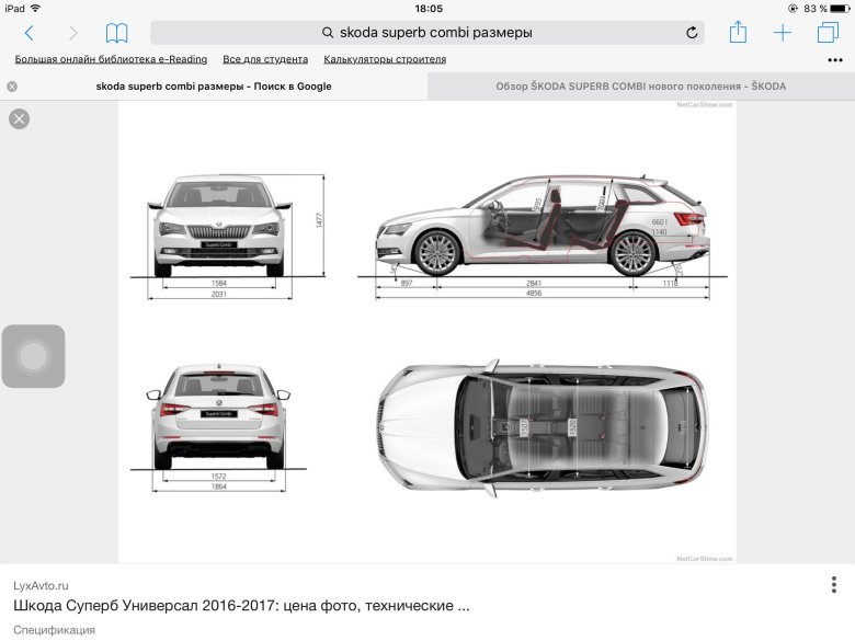 Шкода суперб габариты