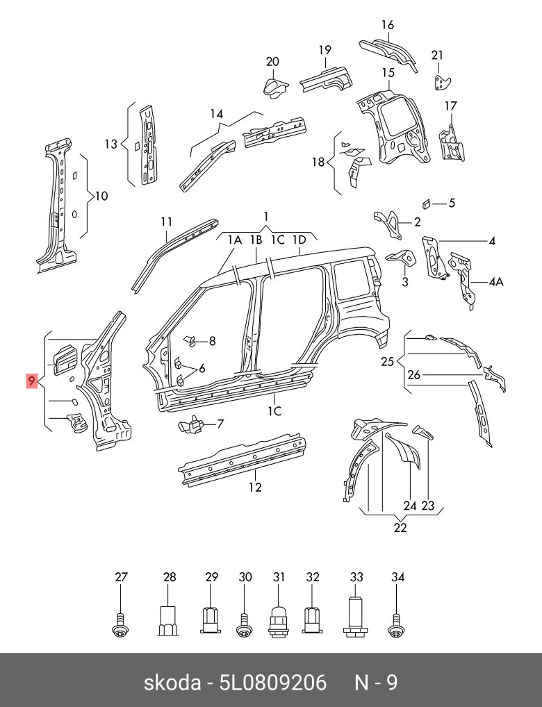 Боковина кузова левая skoda yeti