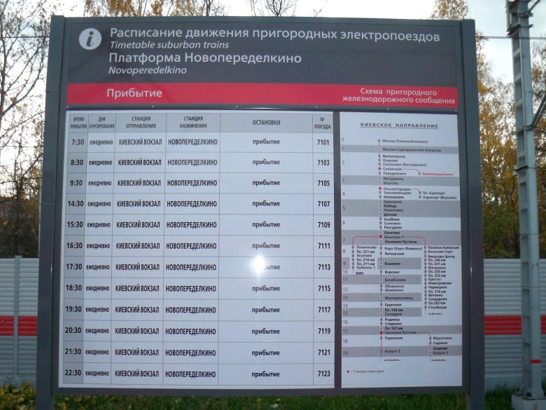 Расписание электричек киевский вокзал