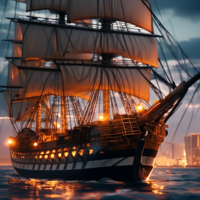 Красивый корабль с парусами