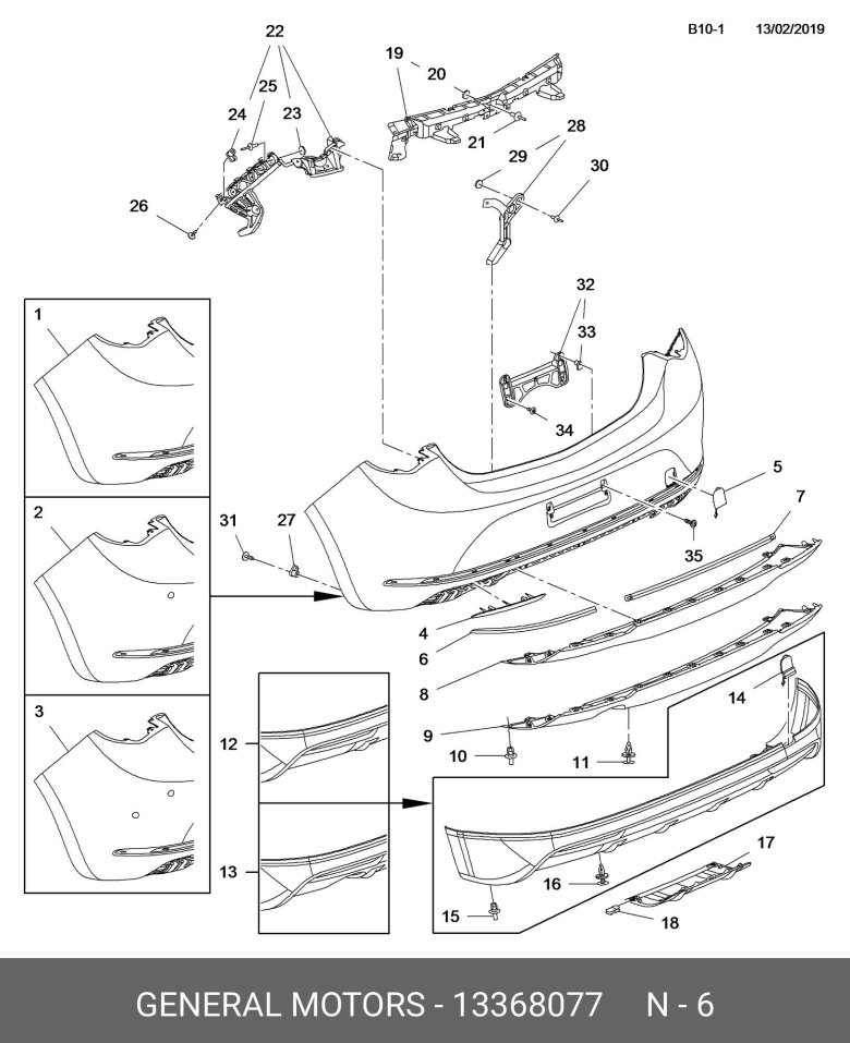 Схема крепление заднего бампера Опель Астра j хэтчбек 2011