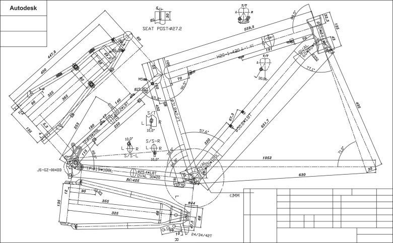 Чертеж рамы МТБ велосипеда