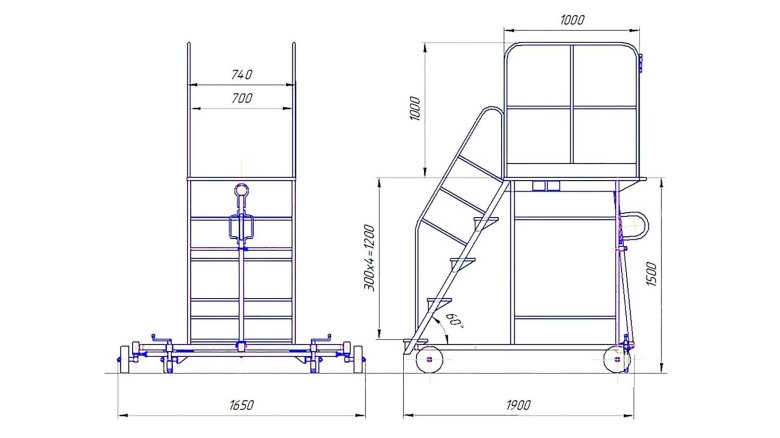 Вышка-стремянка алюминиевая Авиационная са (высота площадки 2м)