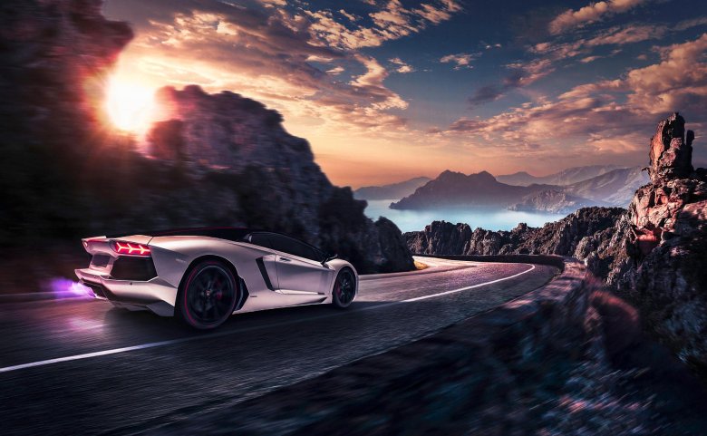 Ламборгини авентадор на закате