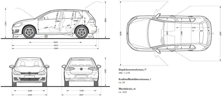 Гольф 7 габариты салона