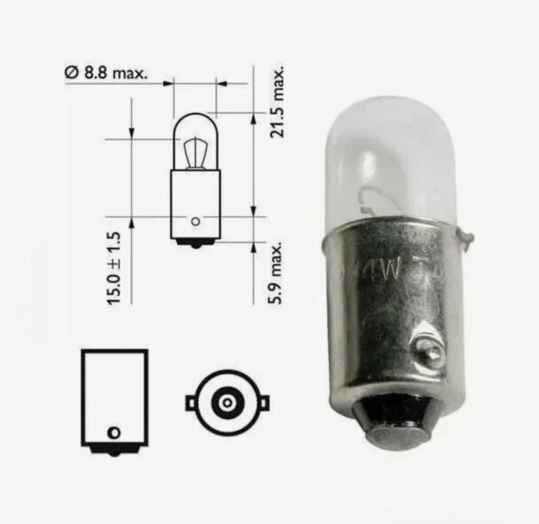 Автолампа 24v t4w 4w ba9s