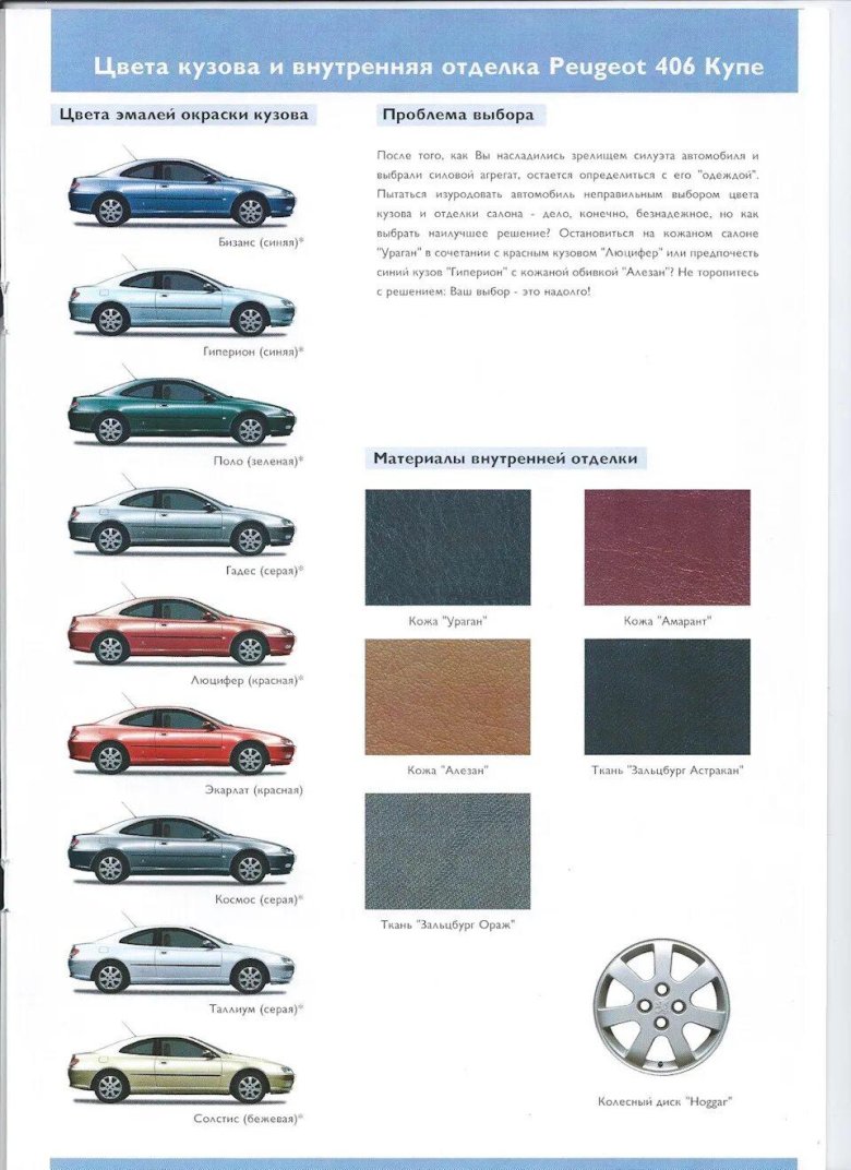 Пежо 406 цвета кузова