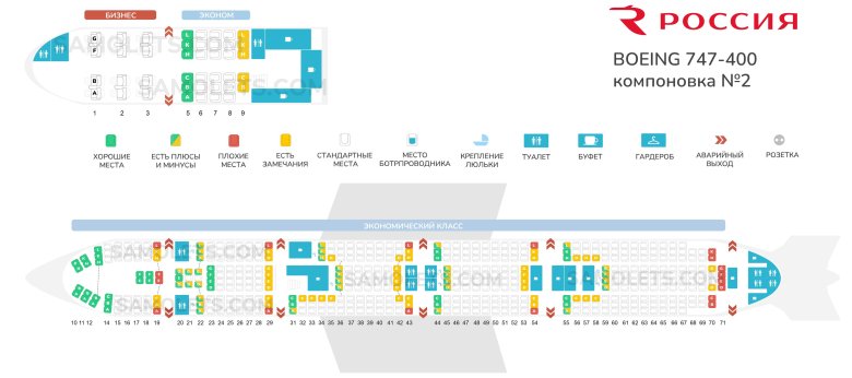 Боинг 747 400 схема салона Россия