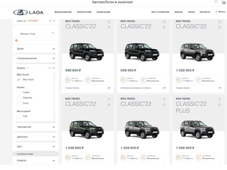 Автомобили сайта Лада