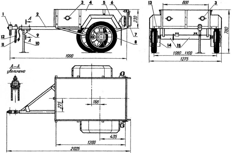 Прицеп для легкового автомобиля с балкой 2108 чертеж